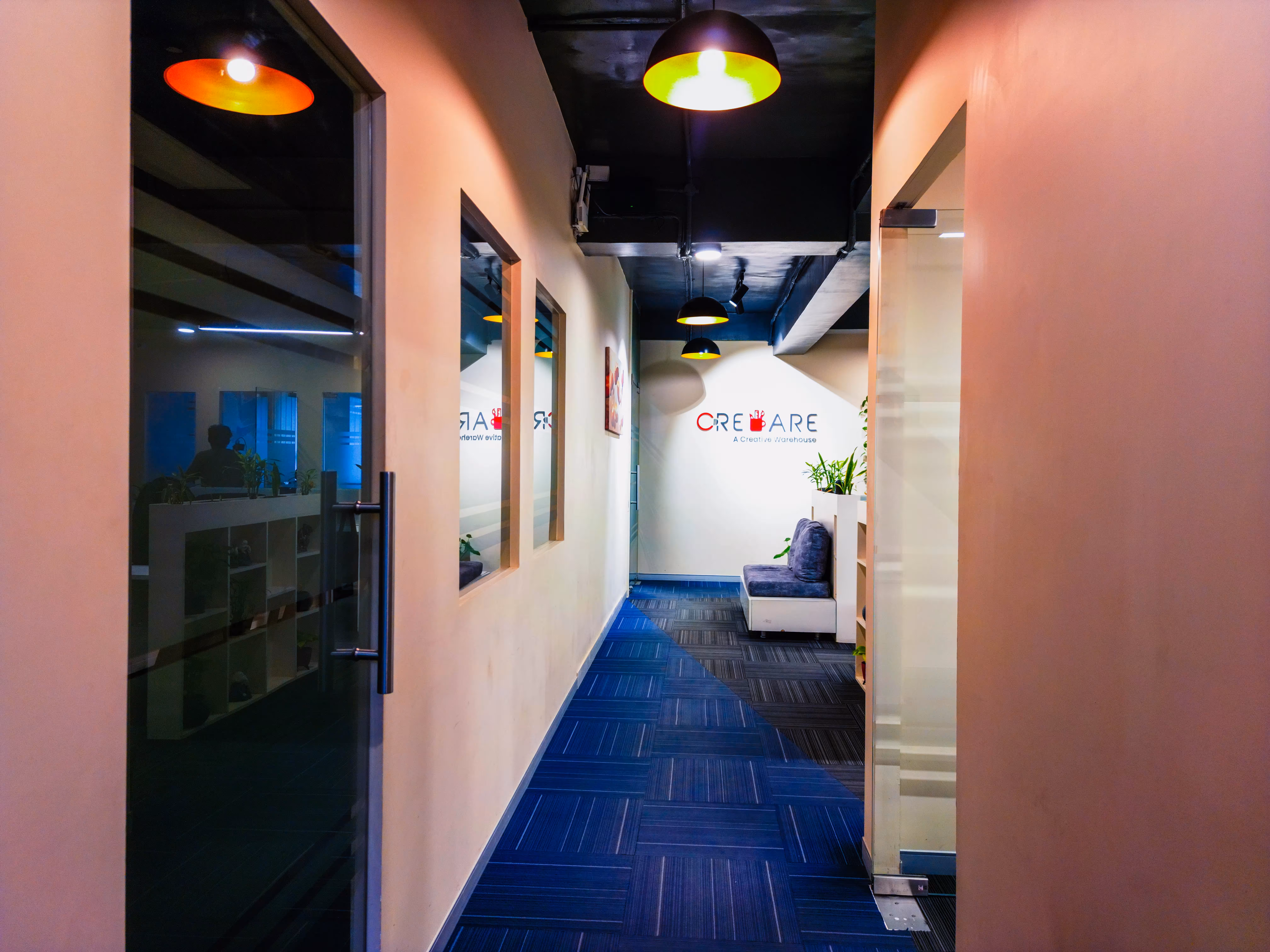 Corridor with Creware signage at Electronic City
