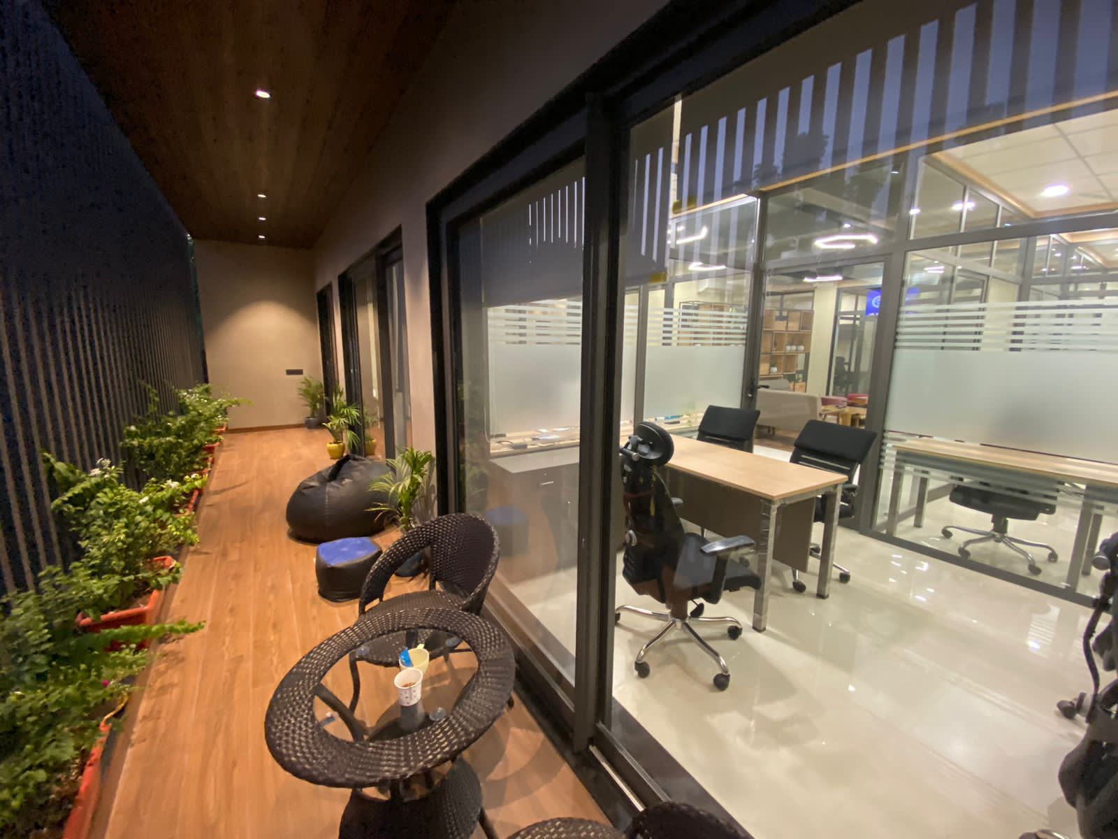 Outdoor balcony with garden seating