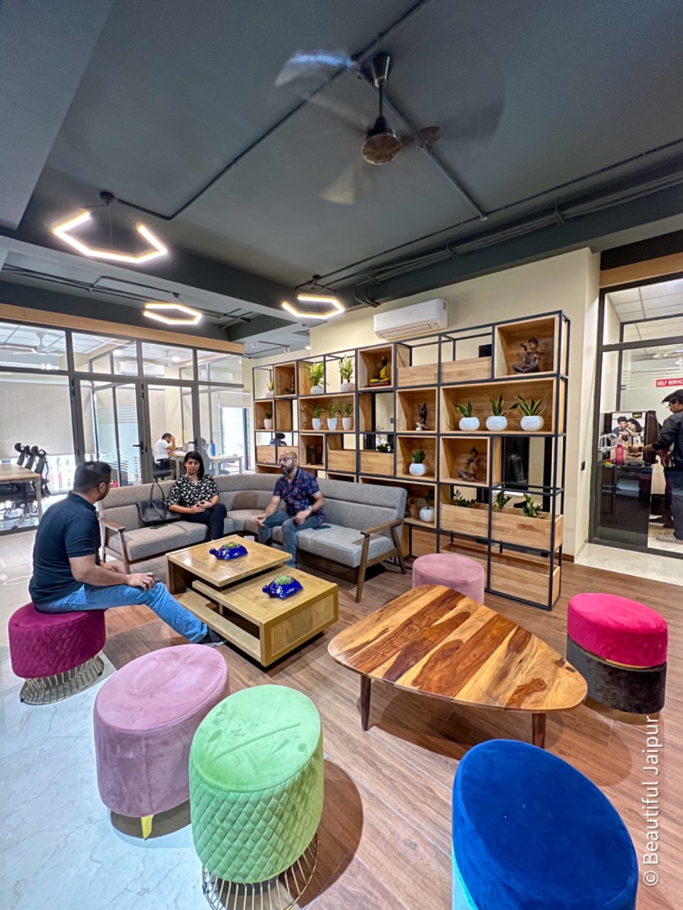 Members in lively community lounge session